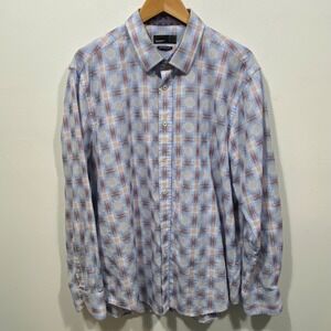 Quieti Mens XL Blue Red Plaid Geometric Circle Print‎ 100% Fine Cotton Shirt